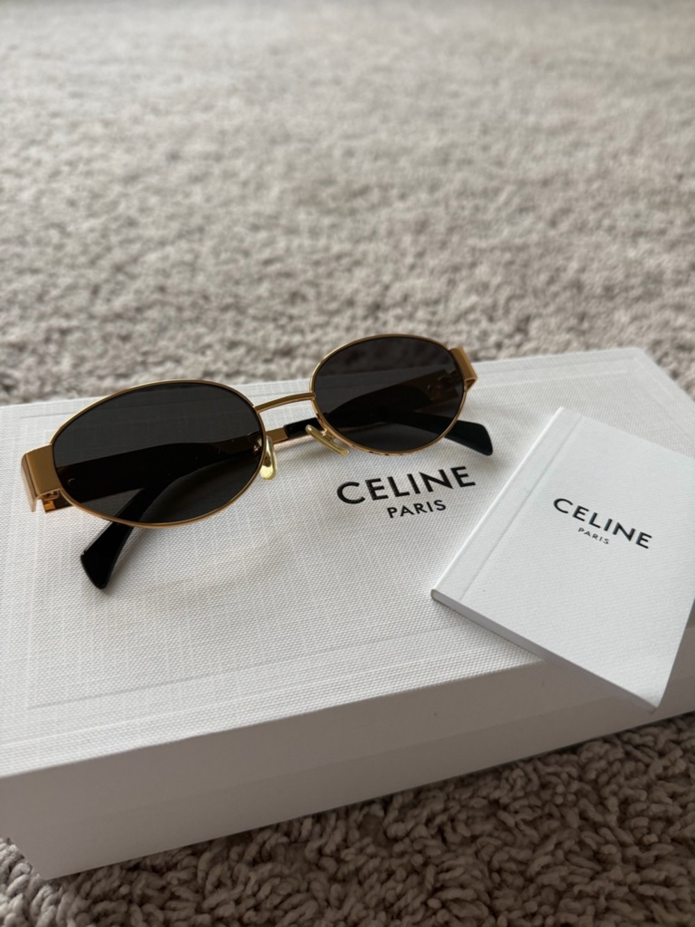 Celine Gold Frame Black Lens Oval Sunglasses - Picture 3 of 7
